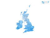 United Kingdom (UK) map blue polygon triangle mosaic with white background. Vector style gradient.