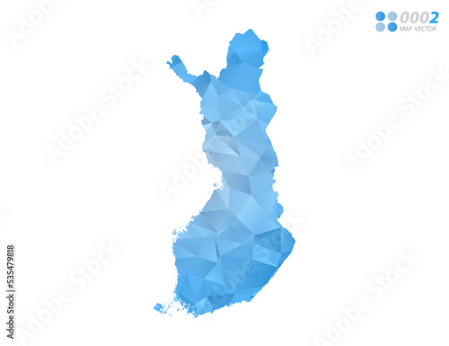 Finland map blue polygon triangle mosaic with white background. Vector style gradient.