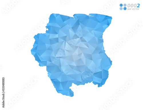 Suriname map blue polygon triangle mosaic with white background. Vector style gradient.