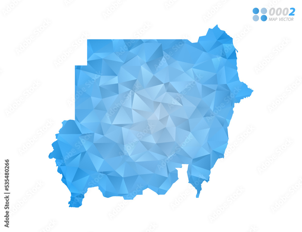Sudan map blue polygon triangle mosaic with white background. Vector style gradient. Sudan map blue polygon triangle mosaic with white background. Vector style gradient.