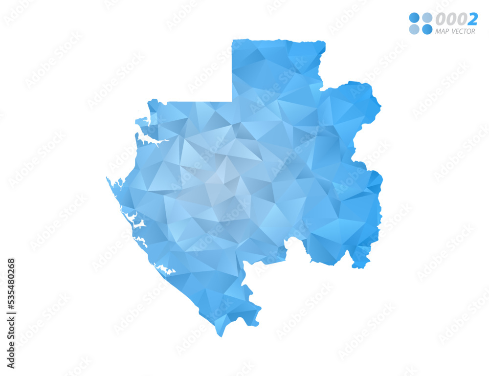 Gabon map blue polygon triangle mosaic with white background. Vector style gradient. Gabon map blue polygon triangle mosaic with white background. Vector style gradient.