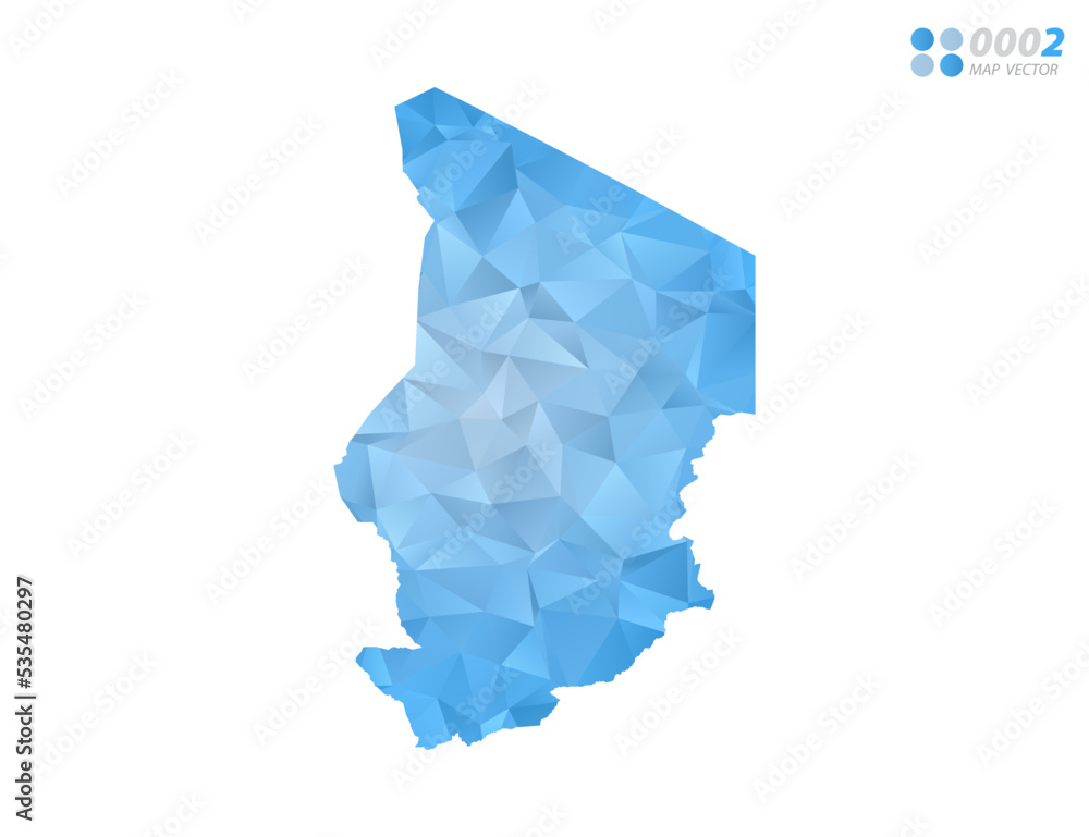 Chad map blue polygon triangle mosaic with white background. Vector style gradient. Chad map blue polygon triangle mosaic with white background. Vector style gradient.