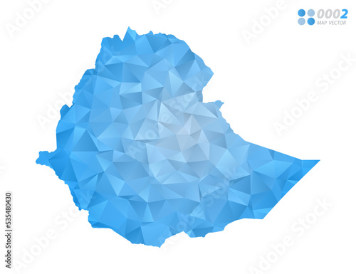 Ethiopia map blue polygon triangle mosaic with white background. Vector style gradient.
