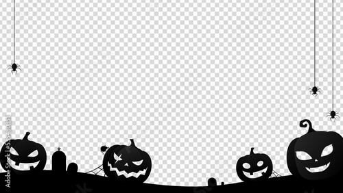 Halloween pumpkins with spiders on PNG background
