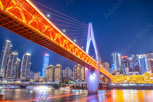 Night view of Qiansimen Bridge in Chongqing, China