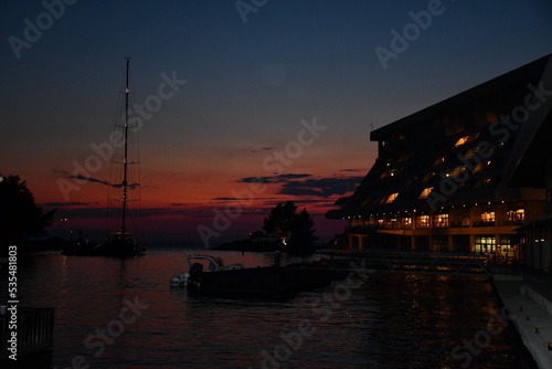Night photo of sea port 