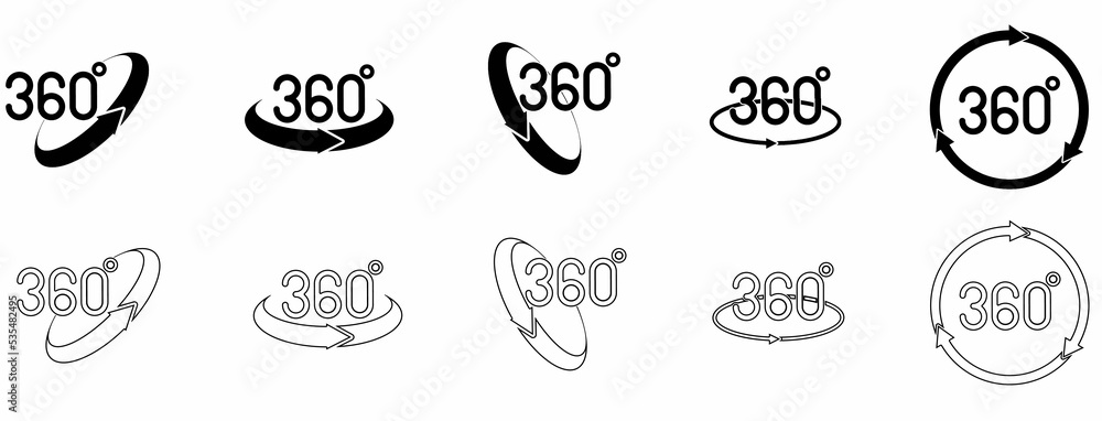 outline silhouette 360 degree view set vector icon isolated on white background