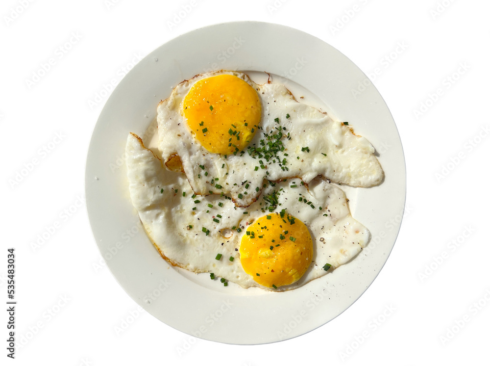 Breakfast plate with two fried eggs in yin yang position on a plate isolated on transparency png file Breakfast plate with two fried eggs in yin yang position on a plate isolated on transparency png file