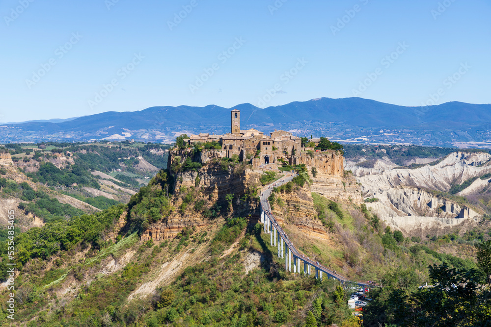 Bagnoregio, Italy. Aerial view on the ancient Italian village on the tuff rock.