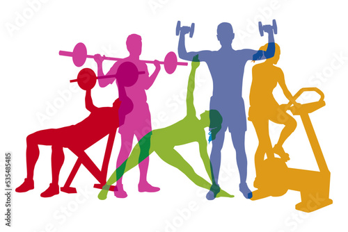 Fitness and sport graphic with athletes in sport center.