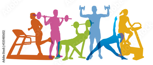 Fitness and sport graphic with athletes in sport center.