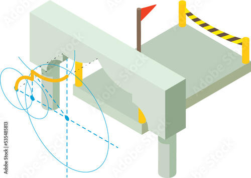 Reconstruction icon isometric vector. Arch project and fenced construction site. Designing, building, repair