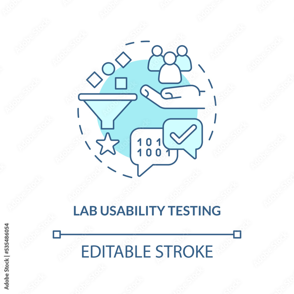 Lab usability testing turquoise concept icon. User behavior assess method. Research abstract idea thin line illustration. Isolated outline drawing. Editable stroke. Arial, Myriad Pro-Bold fonts used Lab usability testing turquoise concept icon. User behavior assess method. Research abstract idea thin line illustration. Isolated outline drawing. Editable stroke. Arial, Myriad Pro-Bold fonts used