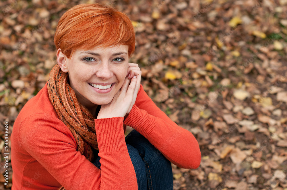 Portrait of a beautiful woman on autumn background Portrait of a beautiful woman on autumn background
