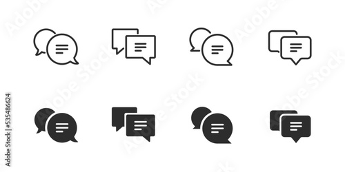 Vector black linear and filled speech bubble icon set. Set of chatting, messaging sign and dialog window icons concept design. 