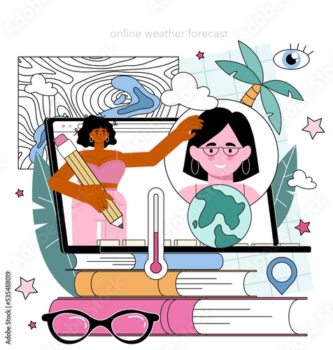 Meteorologist online service or platform. Weather forecaster studying