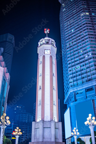 Night view of Liberation Monument in Chongqing, China photo