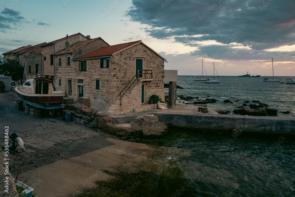 Obraz premium Boat house Komiza, Vis Island, Croatia