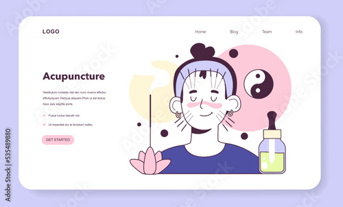 Acupuncture web banner or landing page. Needle therapy, asian