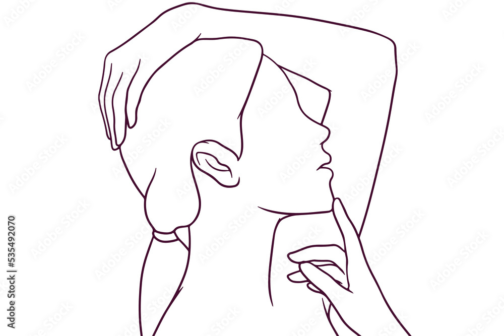 beautiful woman touch her face hand drawn style vector illustration beautiful woman touch her face hand drawn style vector illustration