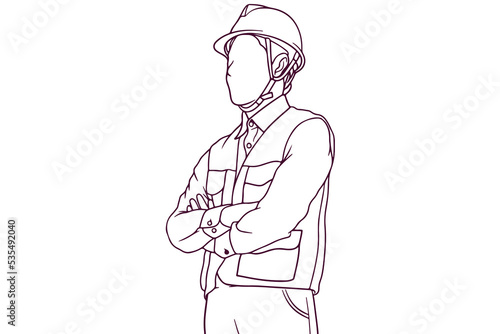 engineer with crossed arm hand drawn style vector illustration
