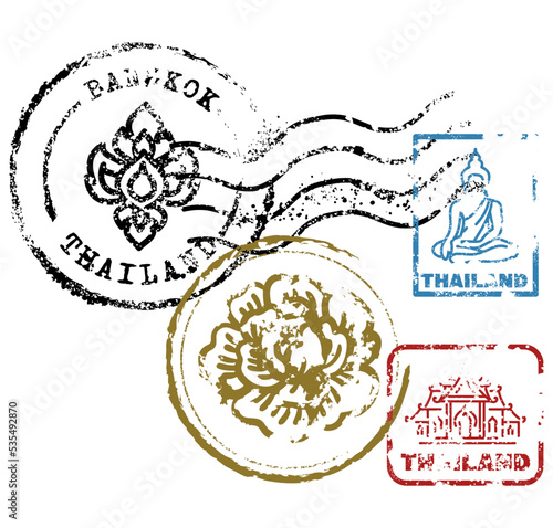 Set of retro grungy rubber stamps from Thailand vector illustration isolated on white background