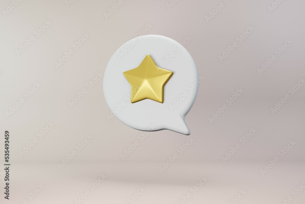 gold star rating 3D icon illustrator.3D render with white chat circle. gold star rating 3D icon illustrator.3D render with white chat circle.