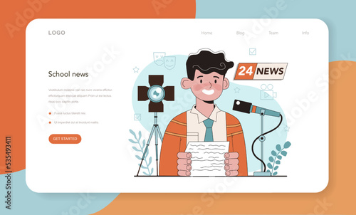 School news web banner or landing page set. Student presenting news