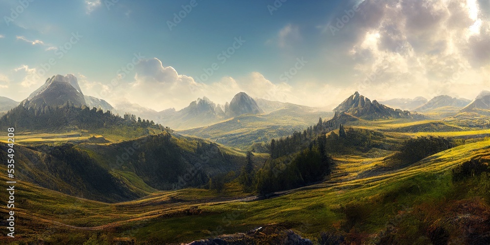 Landscape in Fegeras Mountains near Bucharest, Romania, photorealistic.