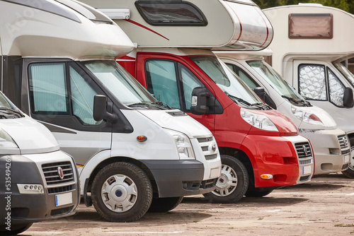 Recreational vehicle in a parking lot. Camper van. Travelling