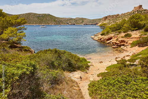 Turquoise waters in Cabrera island bay. Balearic archipelago. Spain © h368k742
