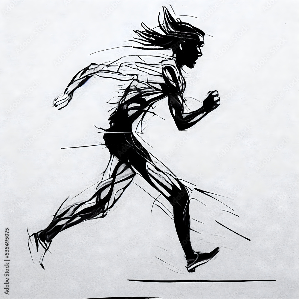 Leinwandbild Motiv - Wirestock Creators : Sketch of a mysterious person figure while running