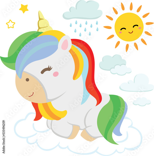 Cute Rainbow Unicorn Horse Fantasy Animal Illustration Vector Clipart
