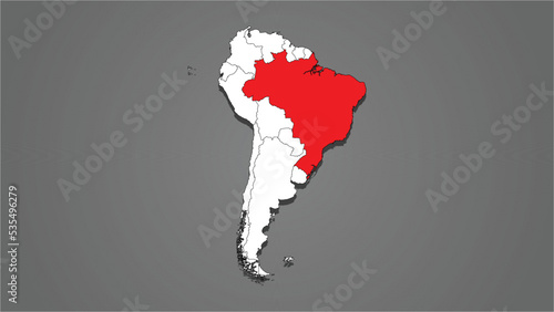 The map of Brazil country highlighted in red on the world map vector illustration