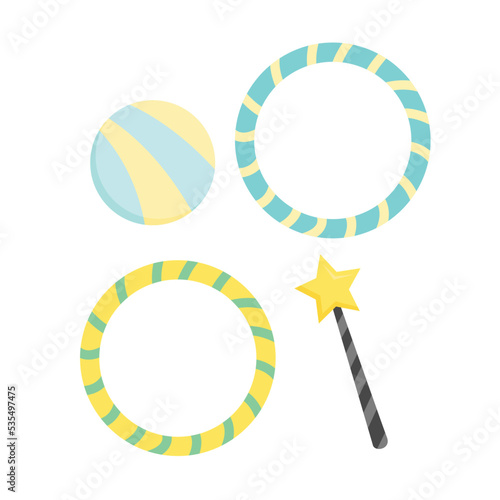 Colorful Hula Hoop Ball and Magis Star Illustration Vector Clipart