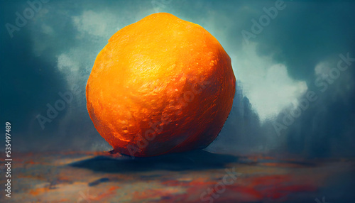 Apicture with an fresh orange on a blue background. photo