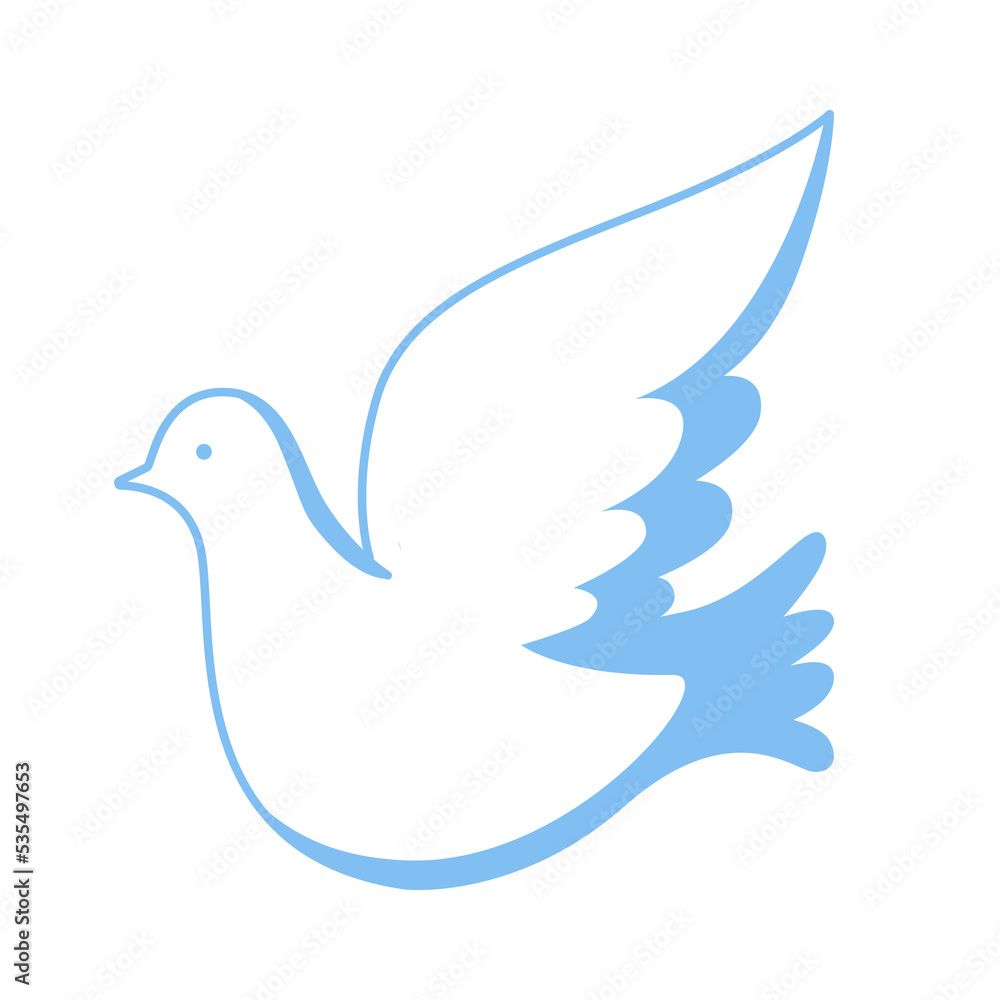 Blue linear dove of peace symbol. No war. Vector illustration isolated on white background Blue linear dove of peace symbol. No war. Vector illustration isolated on white background