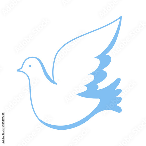 Blue linear dove of peace symbol. No war. Vector illustration isolated on white background