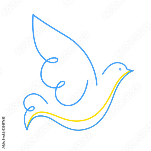 Linear dove in the colors of the Ukrainian flag. A symbol of peace. No war. Vector isolated on white background