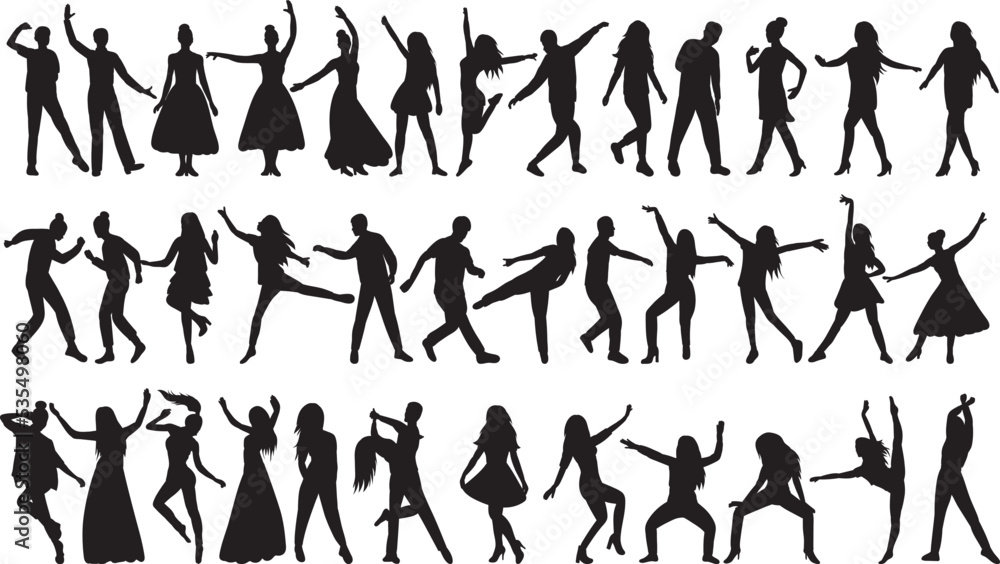 dancers silhouette set of dancing people on white background isolated vector