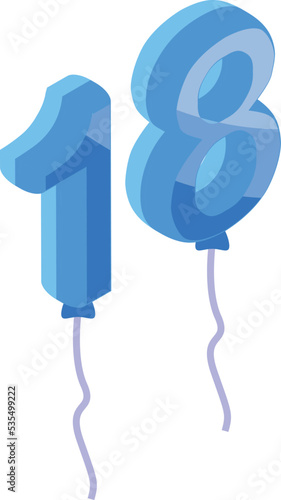 Birthday number balloon icon isometric vector. Seller shop. Street park