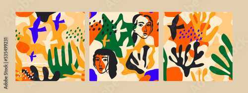 3 Seamless Patterns inspired by Matisse. Bright design, special elements reminiscent of the style of an outstanding artist make these patterns truly noticeable and unique.
Vector illustration.