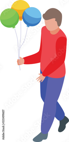 Kid with balloons icon isometric vector. Balloon seller. Nature park