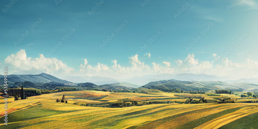 Beautiful Tuscan landscape in Italy on a sunny day at summer.