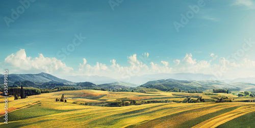 Beautiful Tuscan landscape in Italy on a sunny day at summer. © Olha