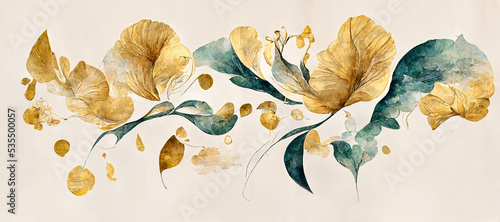 A yellow sheet of paper shows flowers with golden leaves. 