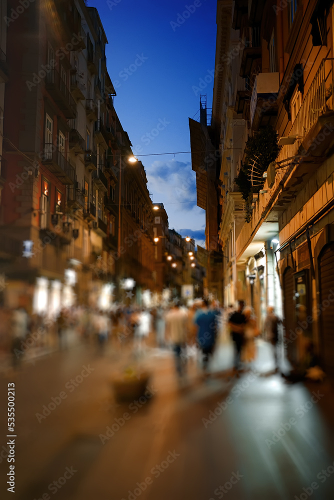 Crowdy evening street in Naples, Italy.