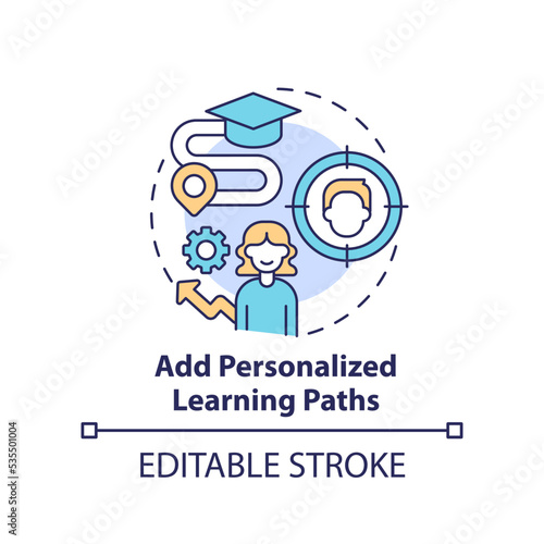 Add personalized learning paths concept icon. Improve online corporate training abstract idea thin line illustration. Isolated outline drawing. Editable stroke. Arial, Myriad Pro-Bold fonts used
