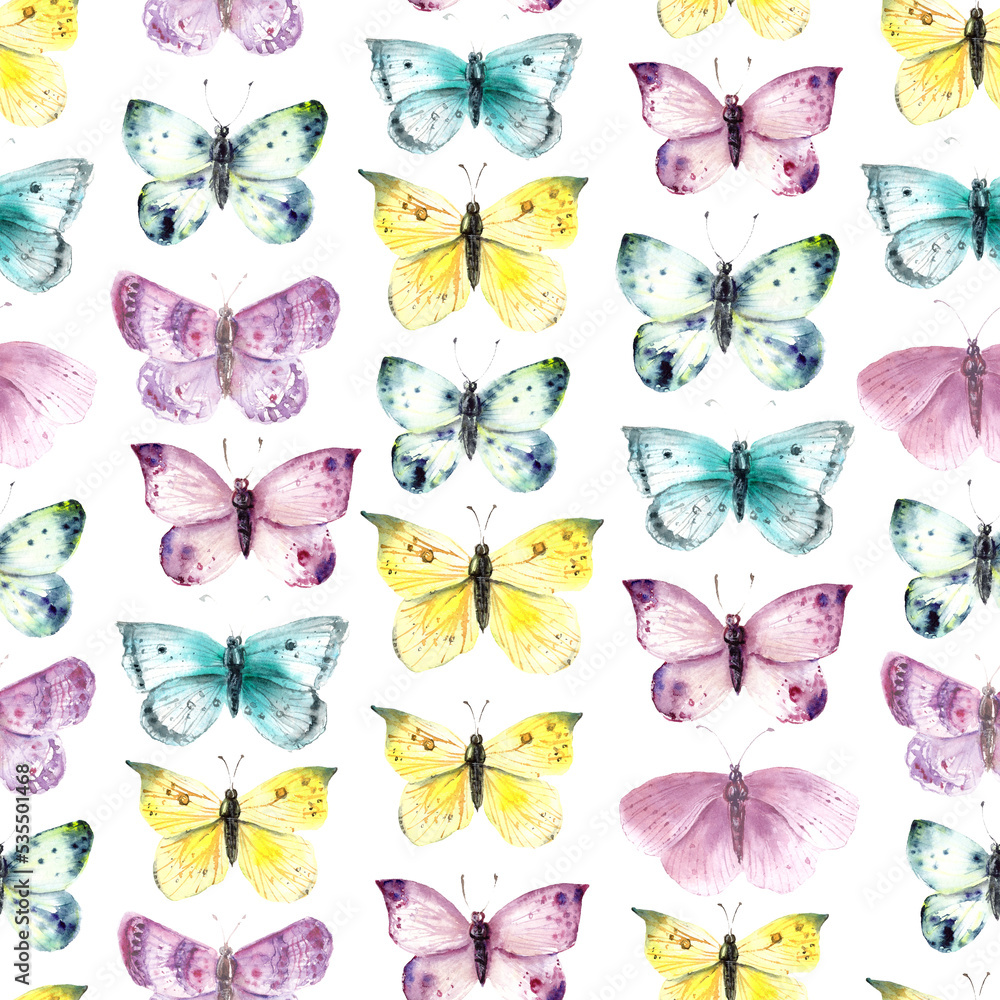Hand drawn watercolor butterflies seamless pattern Hand drawn watercolor butterflies seamless pattern