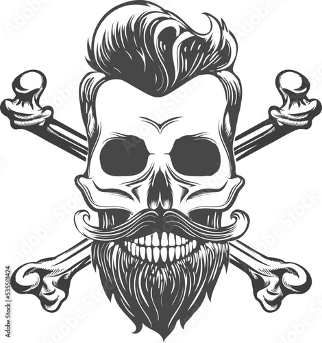 Skull with Beard and Crossed Bones Tattoo